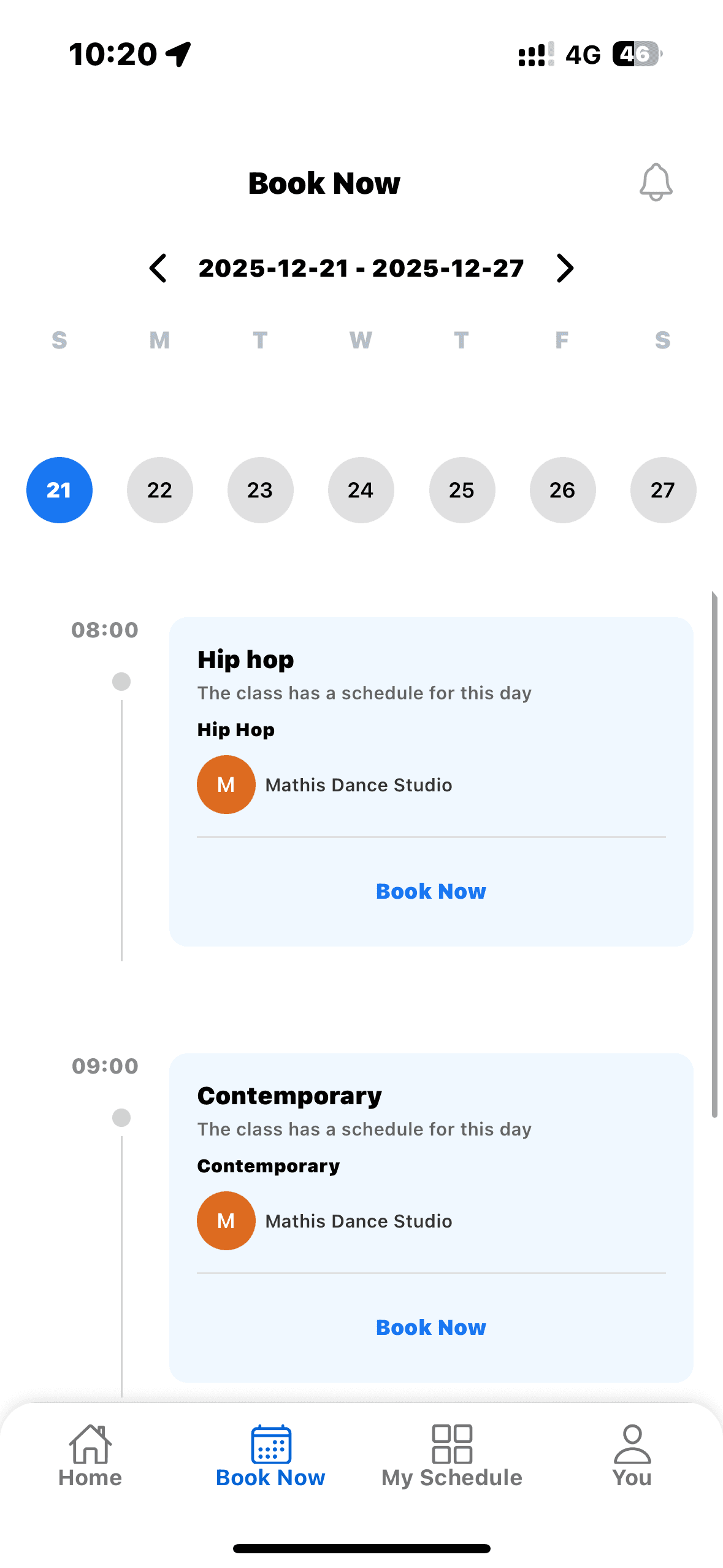 Schedule booking screen
